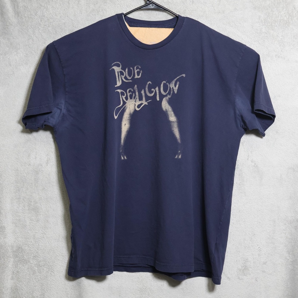 True Religion Brand Jeans T-Shirt Mens 3XL Blue Legs Graphic Tee Made in USA